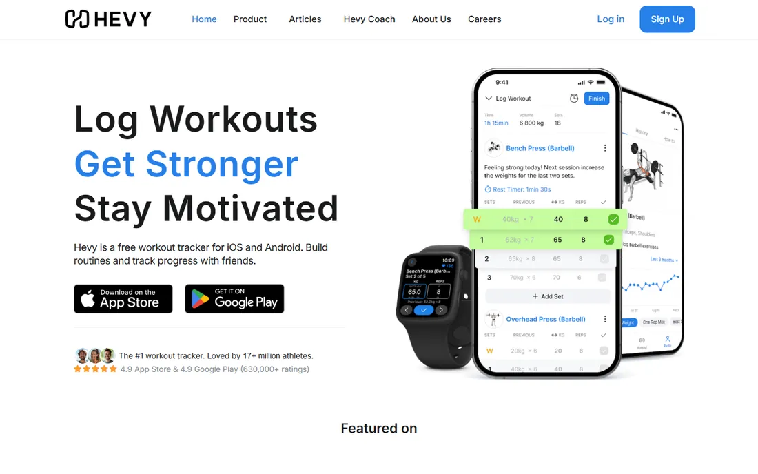 Hevy homepage