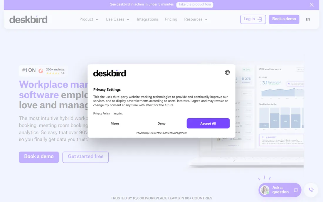 deskbird homepage