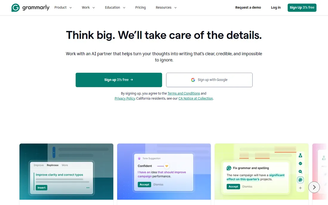 Grammarly homepage