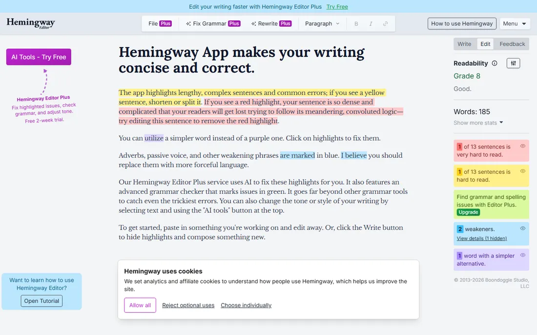 Hemingway Editor homepage