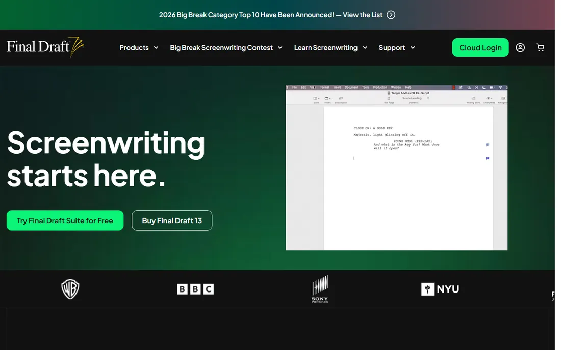 Final Draft homepage