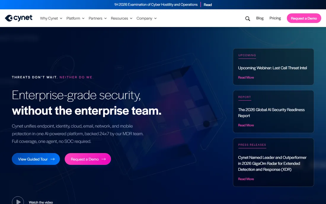 Cynet homepage