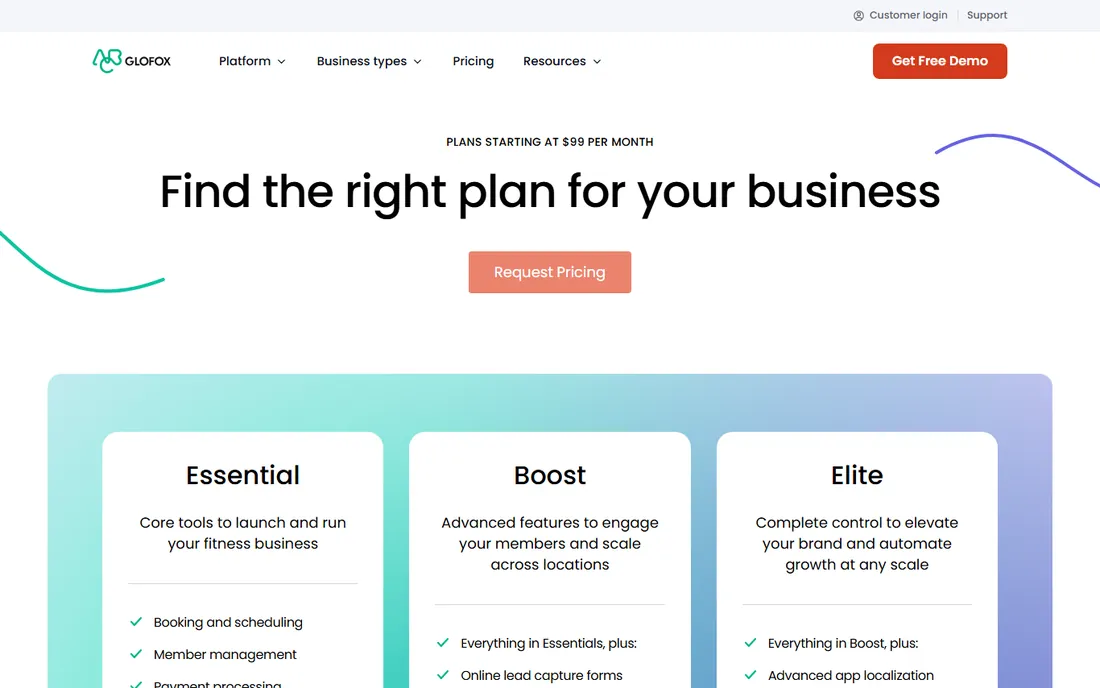 Glofox homepage
