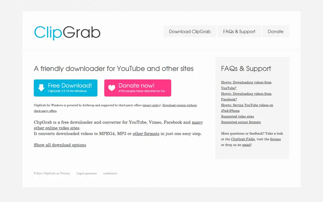 ClipGrab homepage