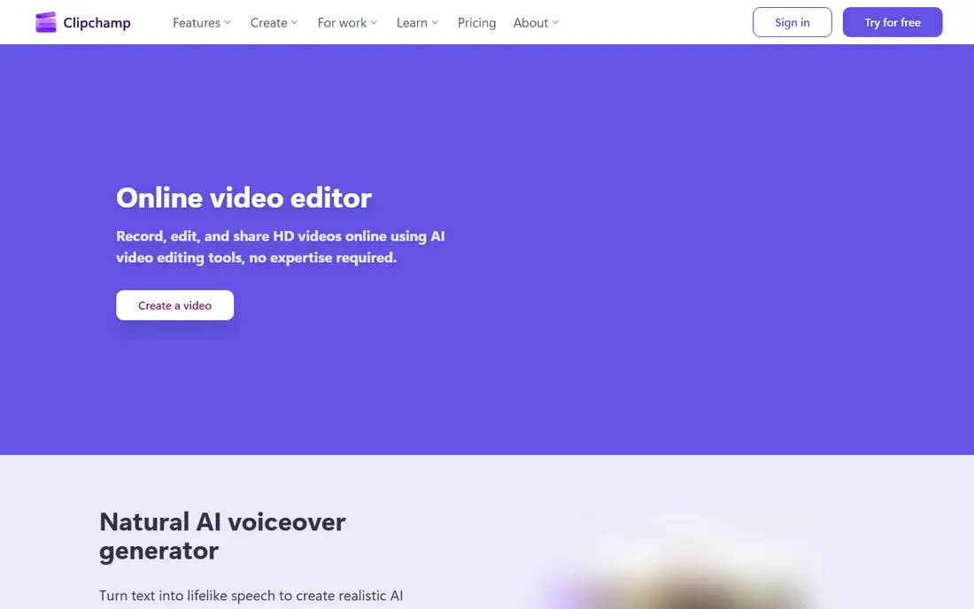 Clipchamp homepage