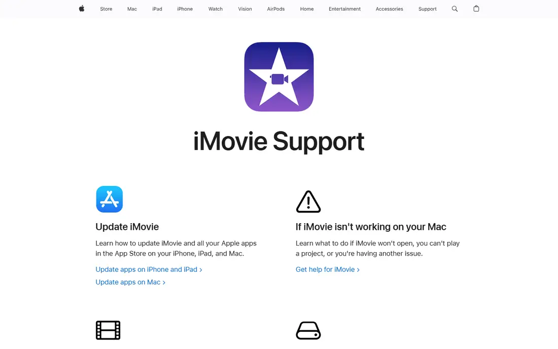 iMovie homepage