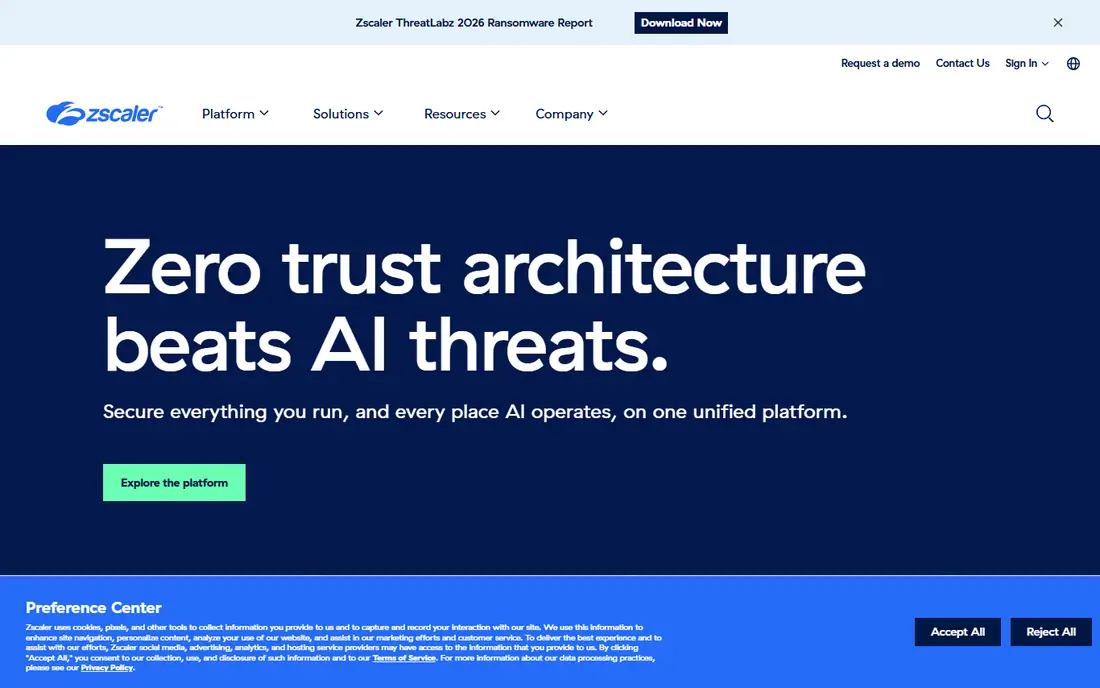 Zscaler Zero Trust Exchange homepage