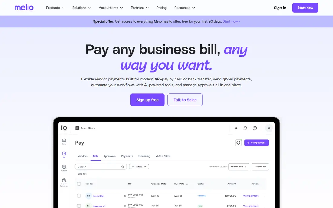 Melio homepage