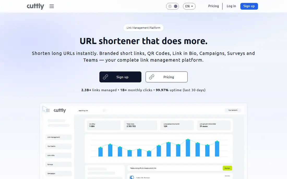 Cuttly homepage