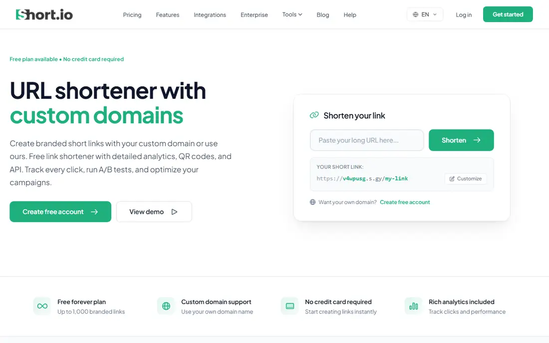 Short.io homepage