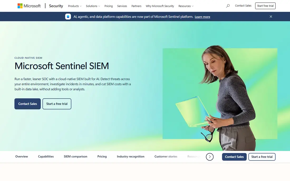 Microsoft Sentinel homepage