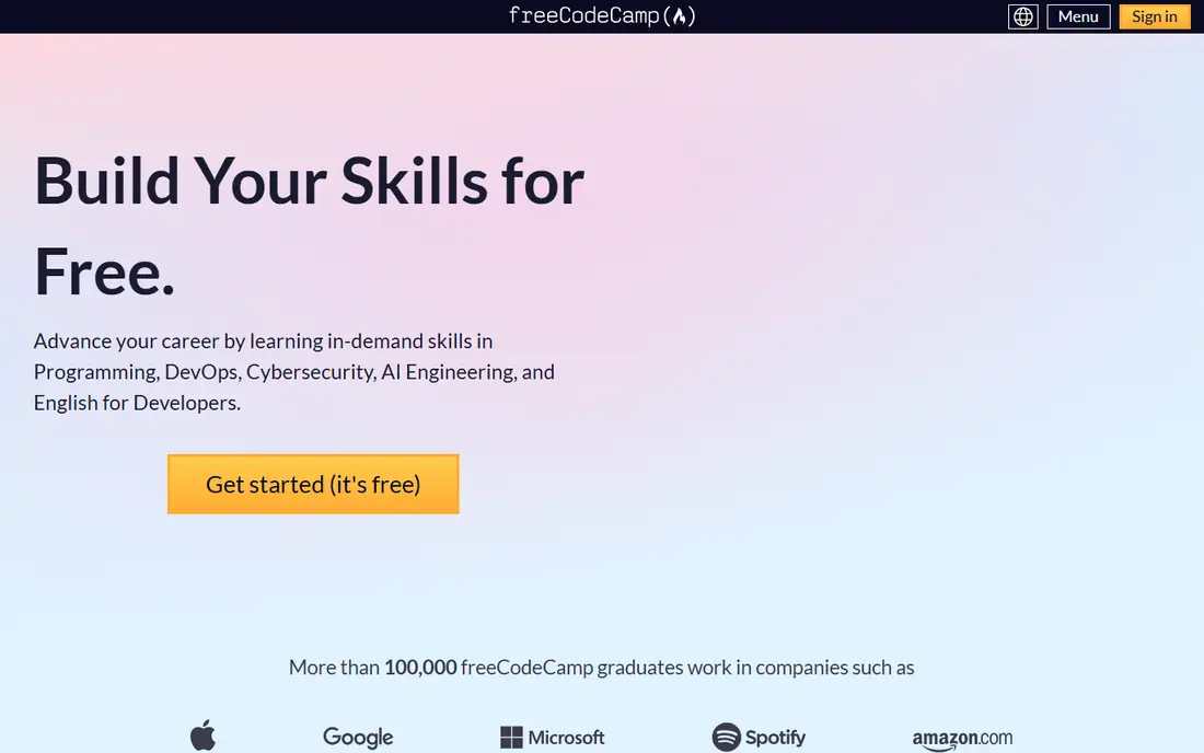 freeCodeCamp homepage