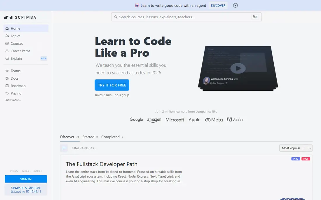 Scrimba homepage