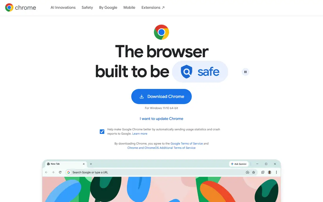Google Chrome homepage