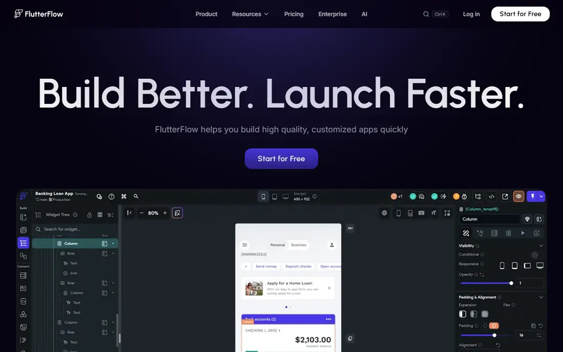 FlutterFlow homepage