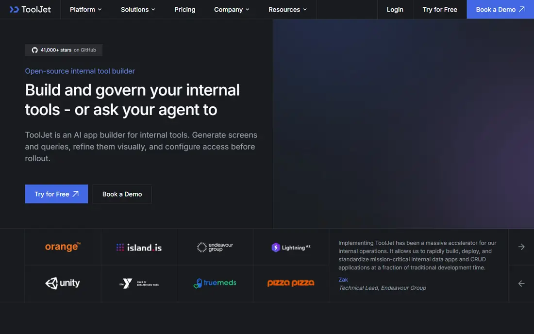 ToolJet homepage