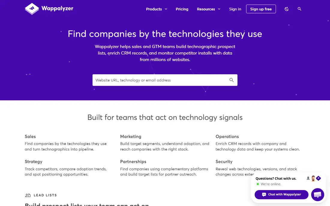 Wappalyzer homepage