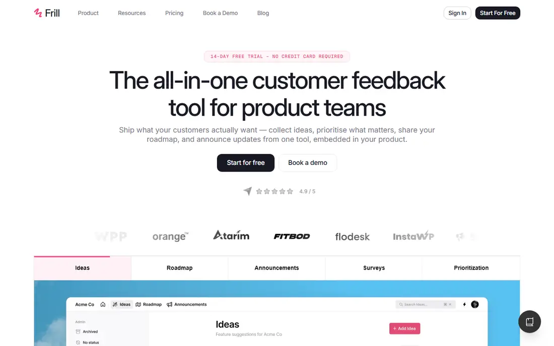 Frill homepage