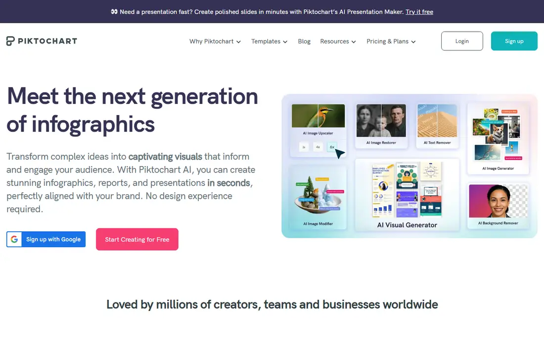 Piktochart homepage