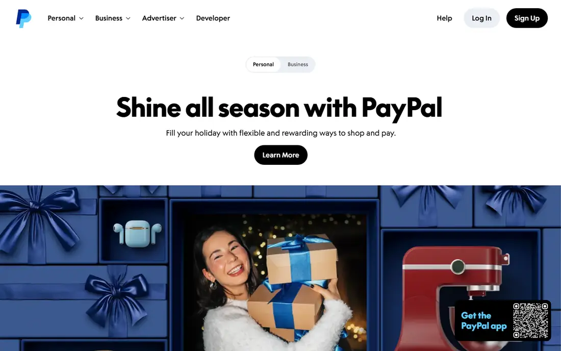 PayPal homepage