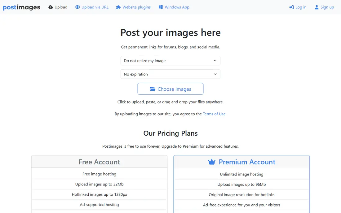 Postimages homepage