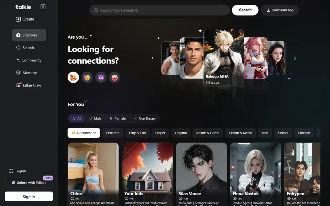 Talkie homepage