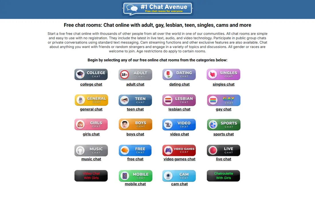 Chat Avenue homepage