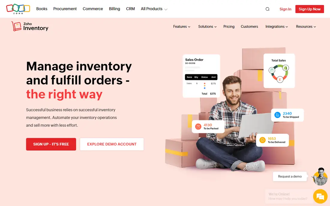 Zoho Inventory homepage