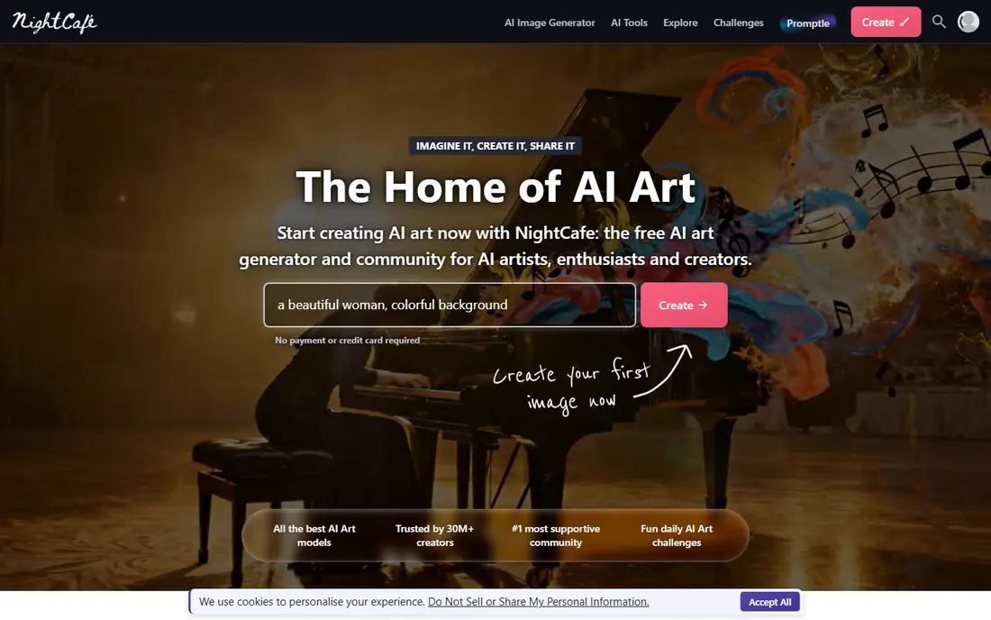 NightCafe homepage