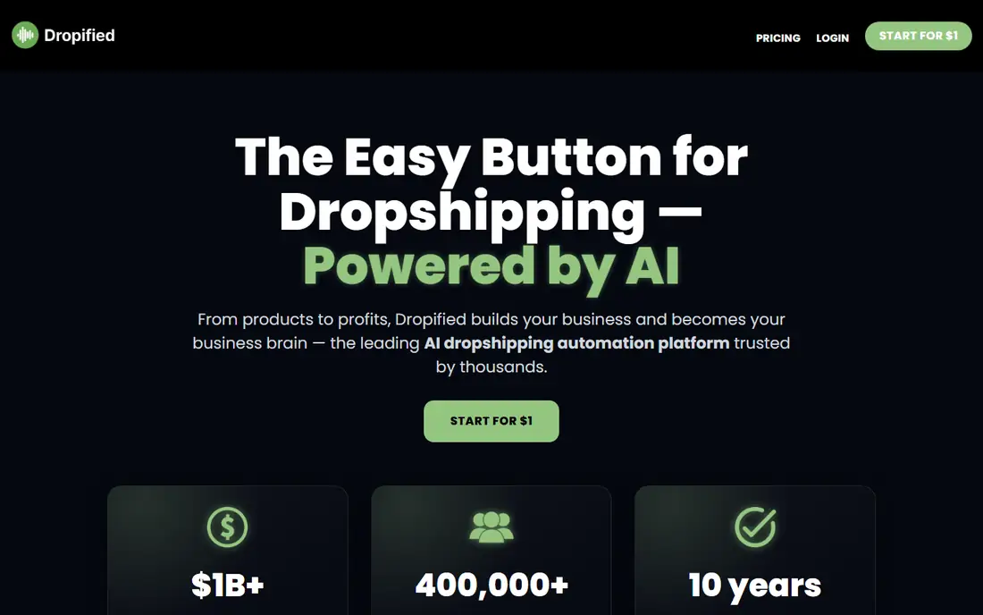 Dropified homepage