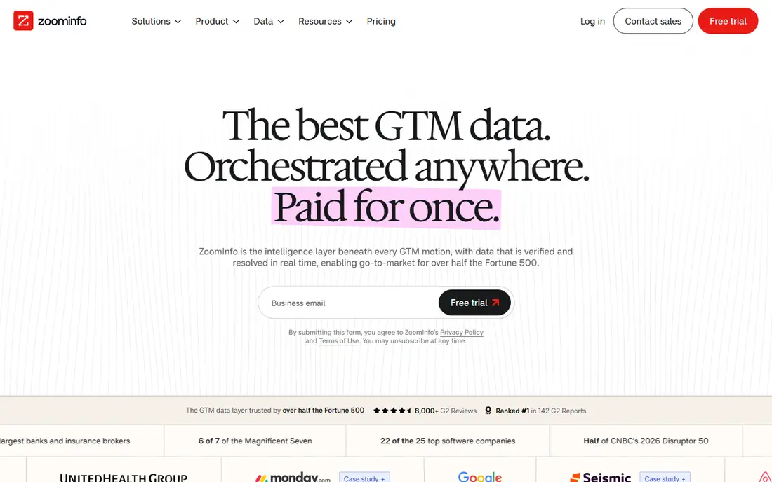 ZoomInfo homepage