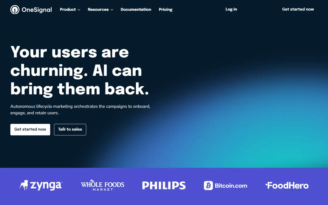 OneSignal homepage