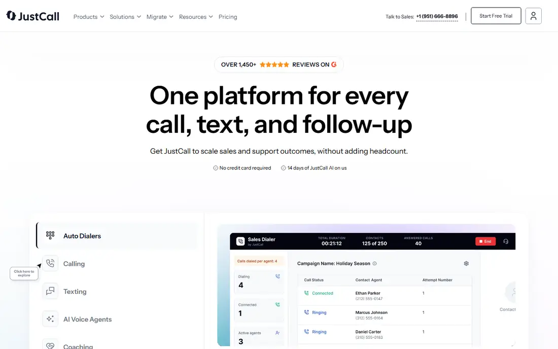 JustCall homepage