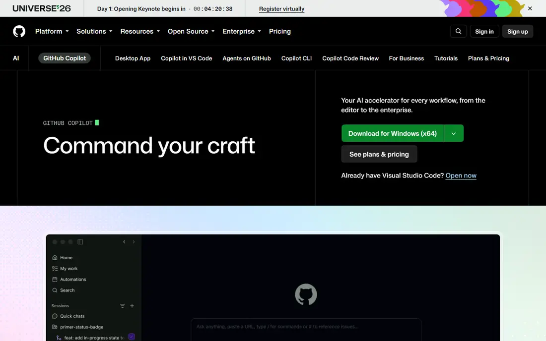 GitHub Copilot homepage
