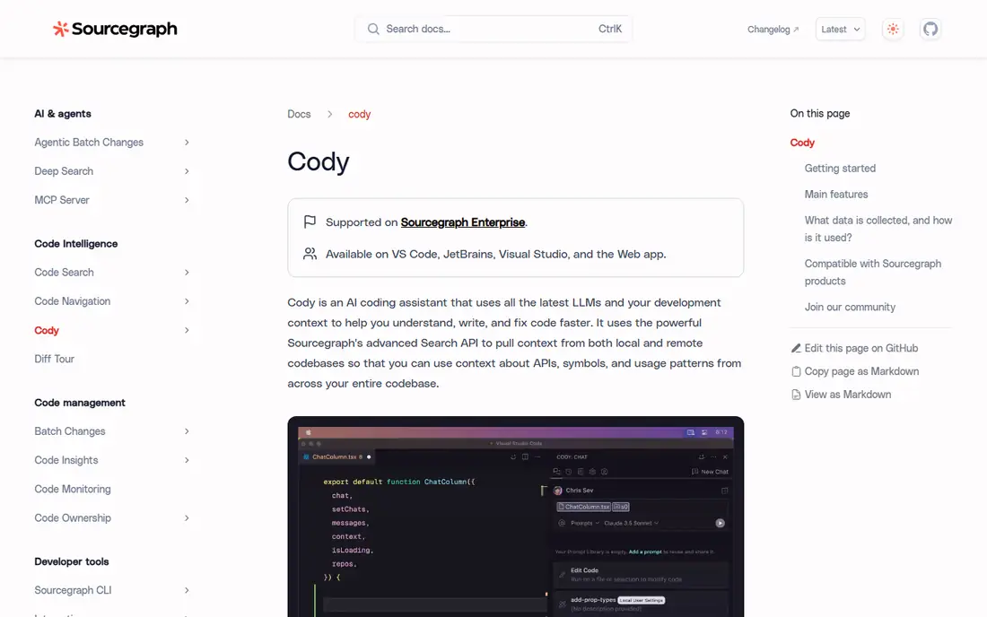 Sourcegraph Cody homepage