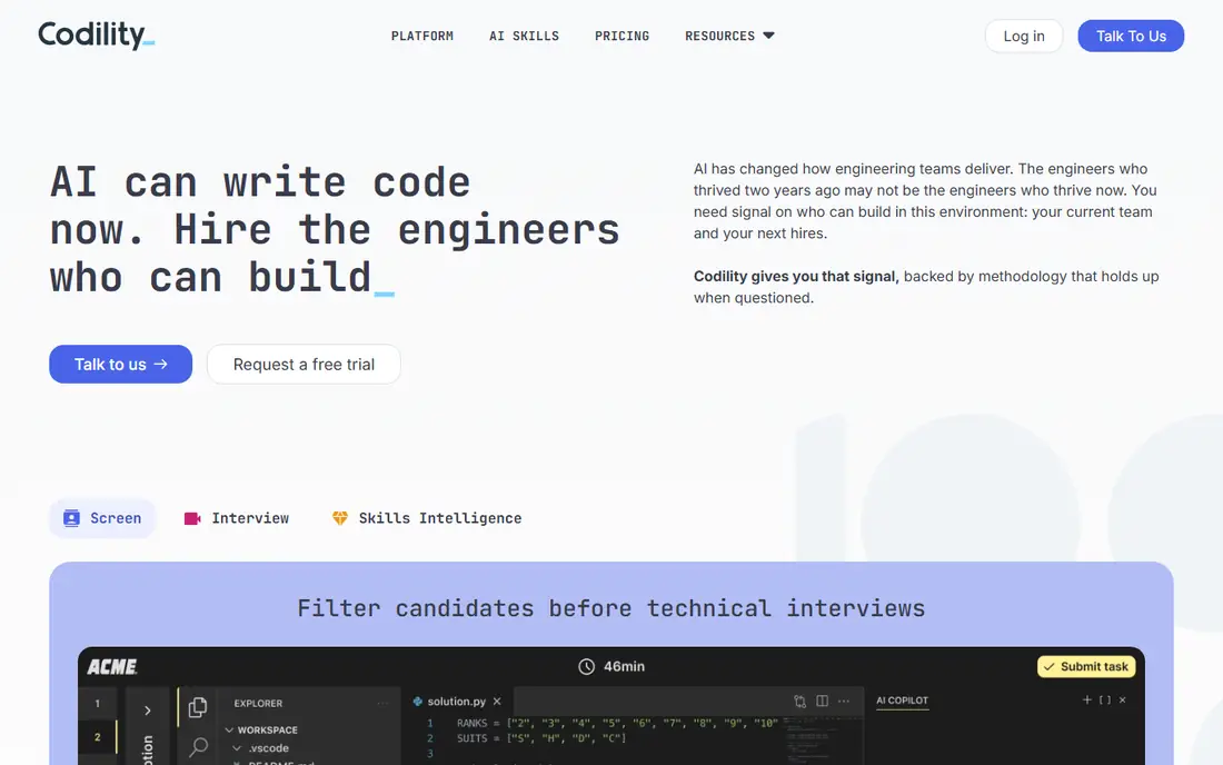 Codility homepage