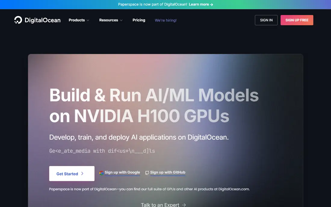 Paperspace Gradient homepage