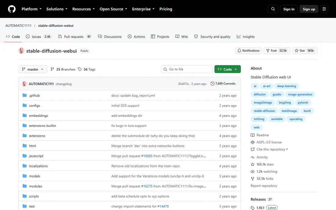 AUTOMATIC1111 homepage