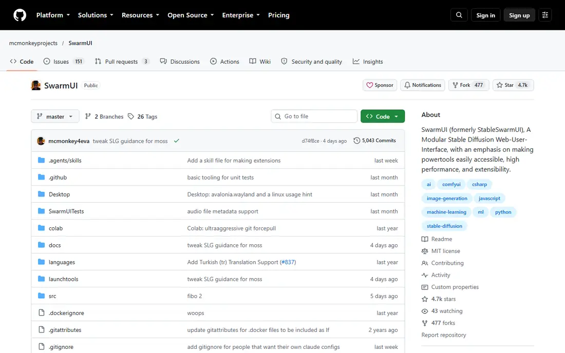 SwarmUI homepage
