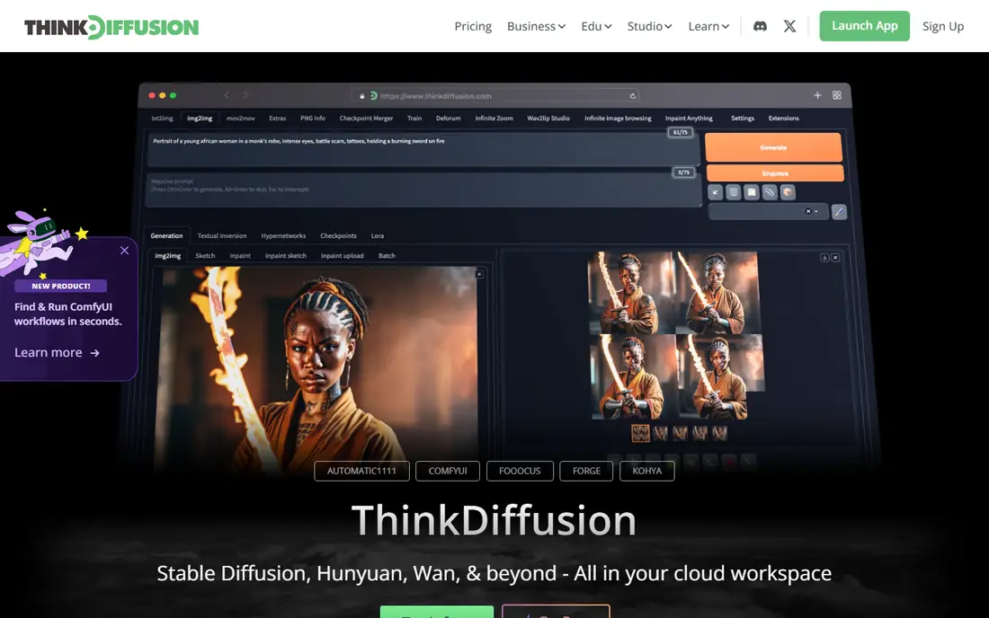 ThinkDiffusion homepage