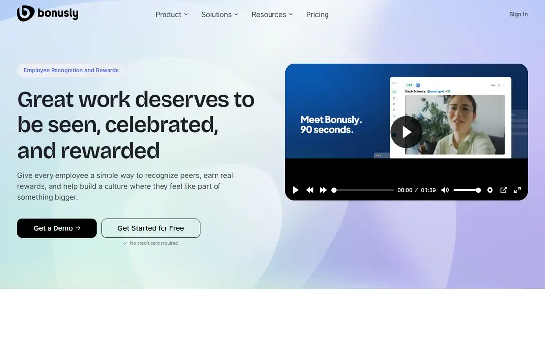 Bonusly homepage