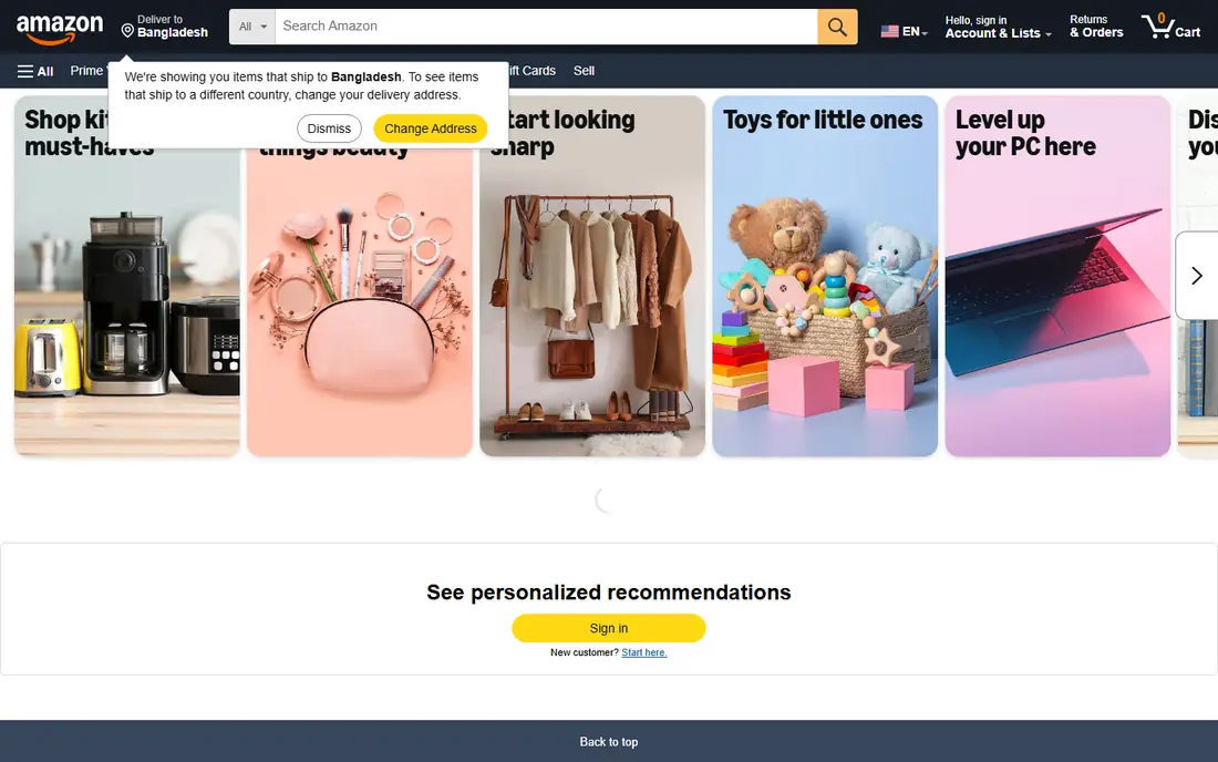 Amazon homepage