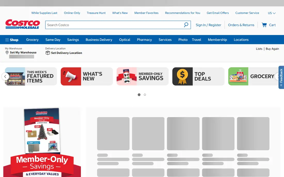 Costco homepage