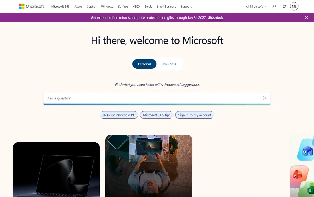 Microsoft homepage