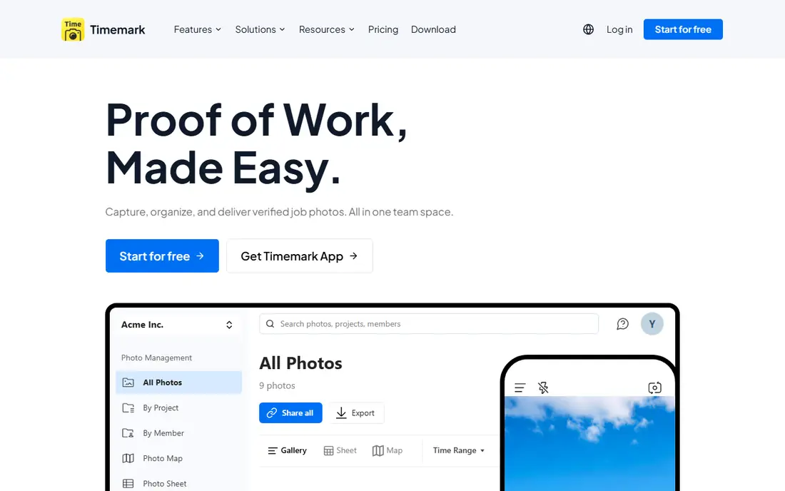 Timemark homepage