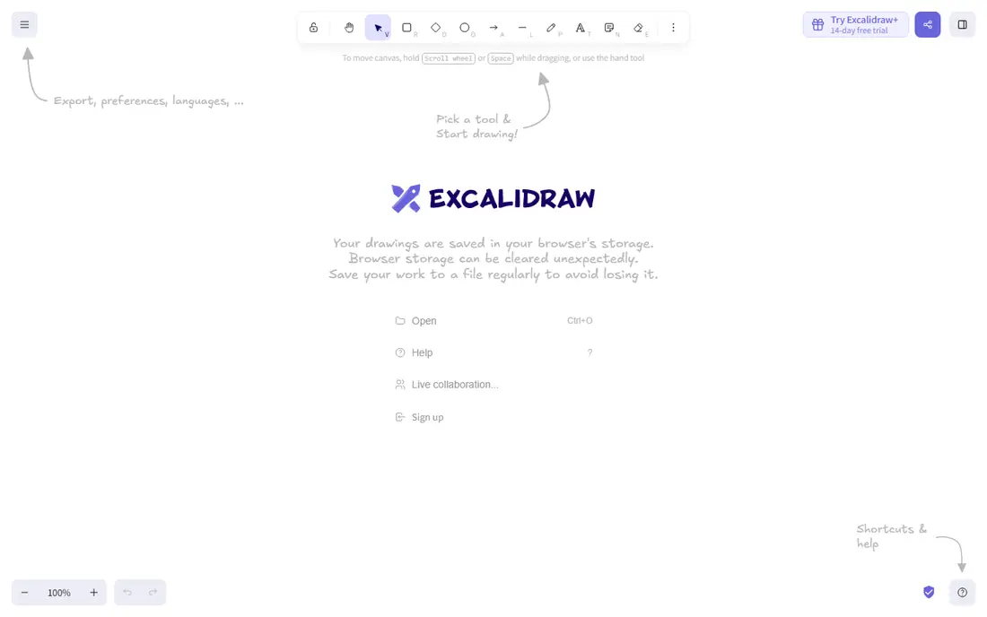 Excalidraw homepage