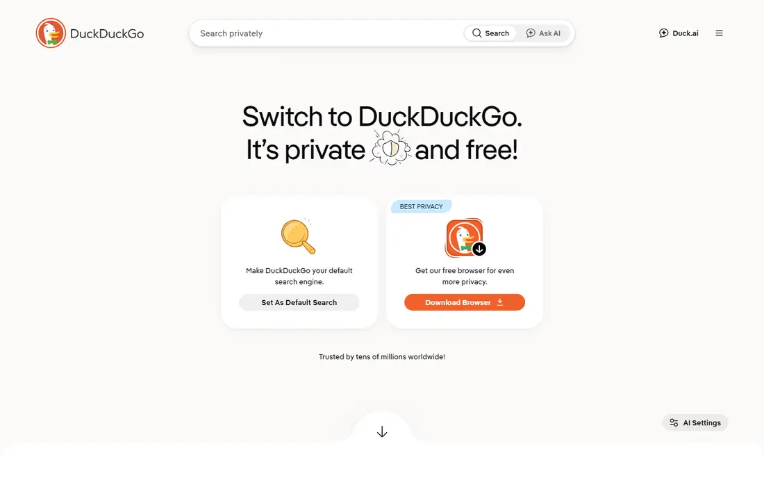 DuckDuckGo homepage