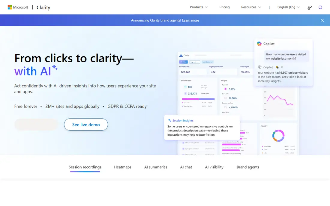 Microsoft Clarity homepage