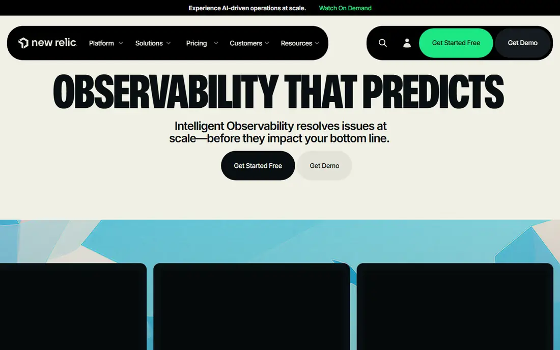 New Relic homepage