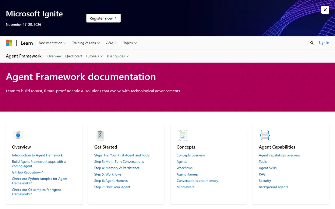 Microsoft Agent Framework homepage